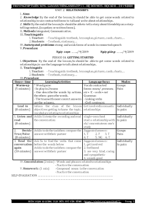 Giáo án Tiếng Anh Lớp 11 - Unit 2 Relationships - Năm học 2019-2020 - Đỗ Văn Bình